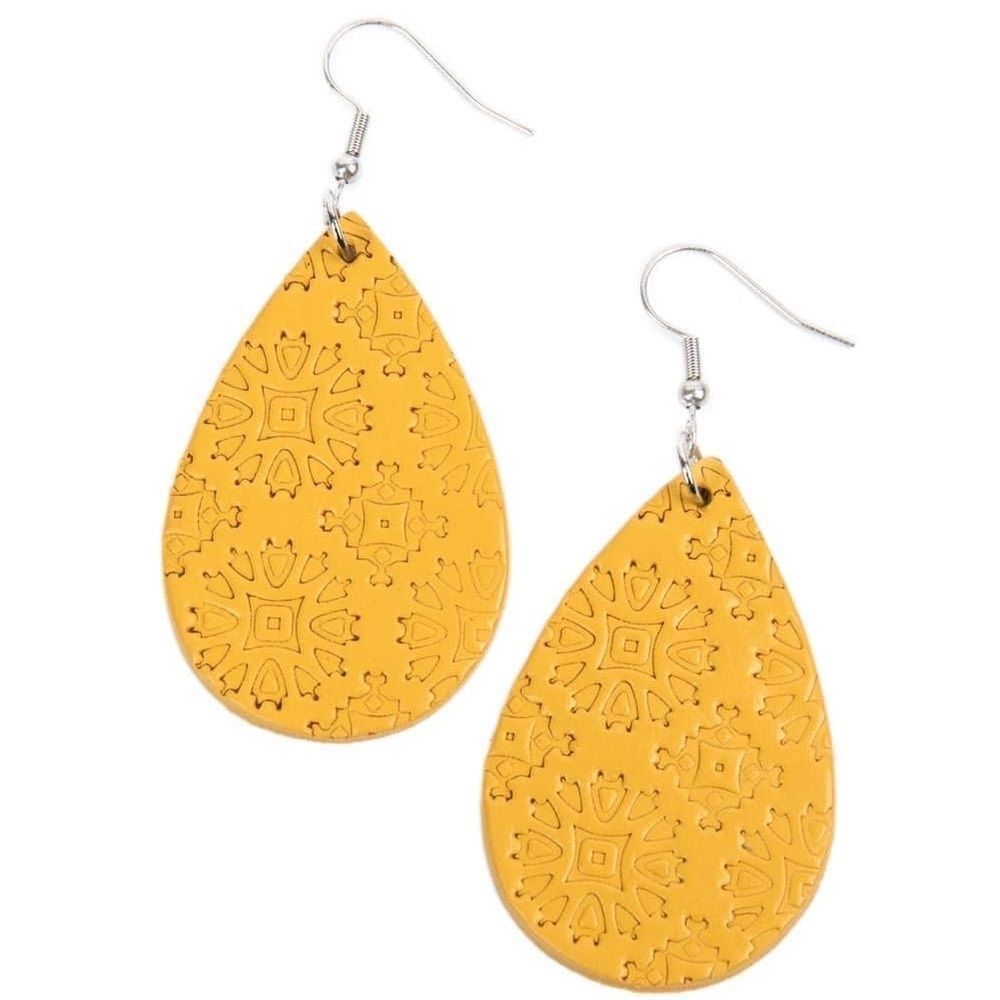 Yellow leather earrings